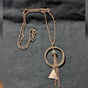 Gold Tone Long Statement Necklace with Tassel Pendant